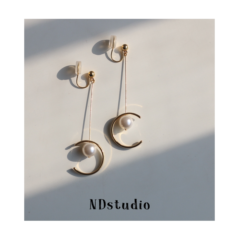 ND < just good meets you > autumn winter long version temperament female pearl ear clip without earhole flow Su light lavish wind