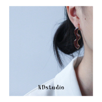 ND earleless ear hole must enter big wave Contrast asymmetric drop glaze earring temperament Red painless mosquito coil ear clip