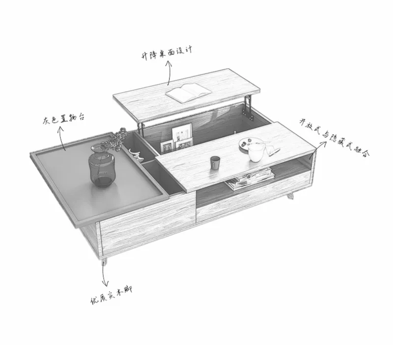 Yisenbao Nội thất Bắc Âu hiện đại tối giản căn hộ nhỏ vuông bằng gỗ đa chức năng nâng bàn cà phê phòng khách đơn giản - Bàn trà