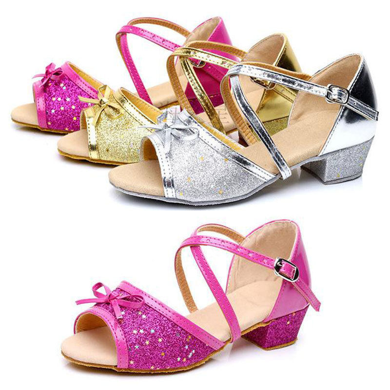 Young children Latin dance practice shoes girls CUHK Dancing Princess Shoes Bright Sheet Soft Bottom Flat Heel Dance Shoes