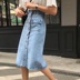 Váy denim nửa dài mùa hè 2019 mới váy đơn ngực nữ dài phần một chữ váy eo cao nữ qua đầu gối - Váy chân váy đẹp hàn quốc Váy