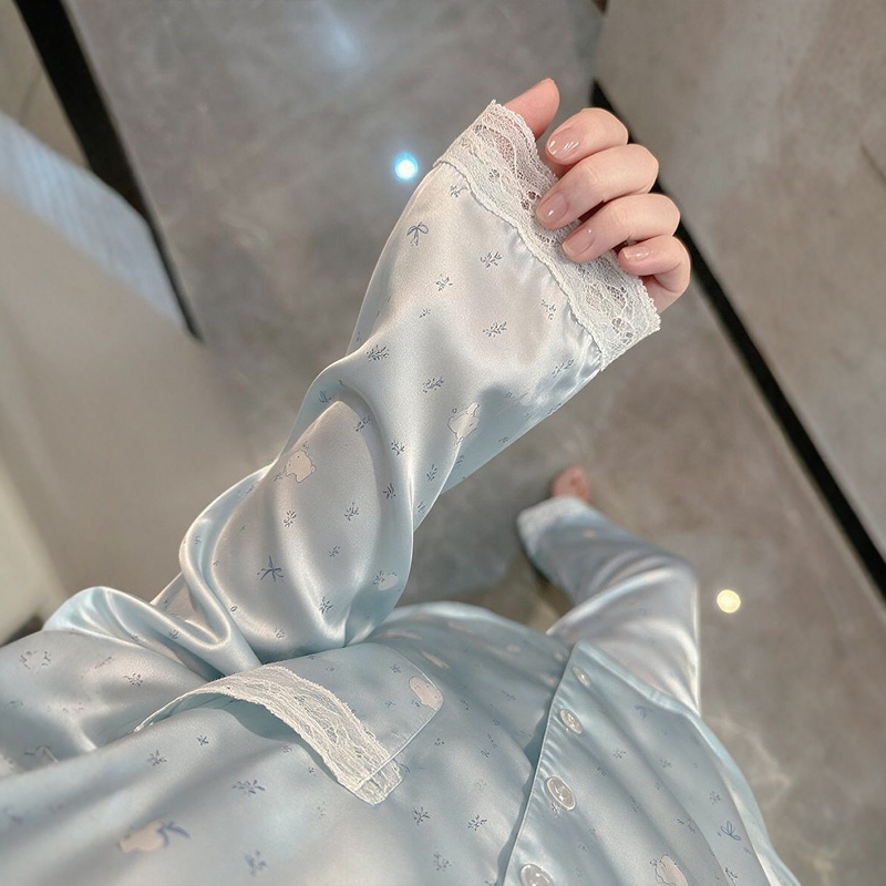 Victoria Silk Long-Sleeved Pajamas for Women 2026 New Autumn Ice Silk Sea Salt Bunny High-End Home Wear