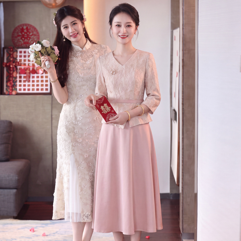 High-End Wedding Banquet Mother-Of-The-Bride Dress 2026 New Style Mother-In-Law Outfit Faux Two-Piece Dress Wedding Attire High-End Wedding Banquet Mother-Of-The-Bride Dress 2026 New Style Mother-In-Law Outfit Faux Two-Piece Dress Wedding Attire