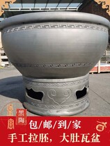 Old Beijing Clay Basin Fish Tank Gufa Fish Fish Big Tile Cylinders Lansukin Fish Tuva Basin Breathable Old-fashioned Sleeping Lotus Lotus Cylinders