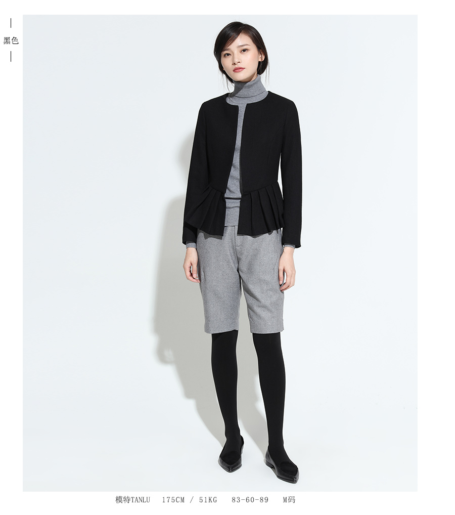 Áo khoác lông cừu mỏng màu đen Slim Women mùa thu và mùa đông cổ tròn Len mỏng Áo khoác ngắn giản dị hàng đầu - Accentuated eo áo áo dạ măng tô nữ đẹp