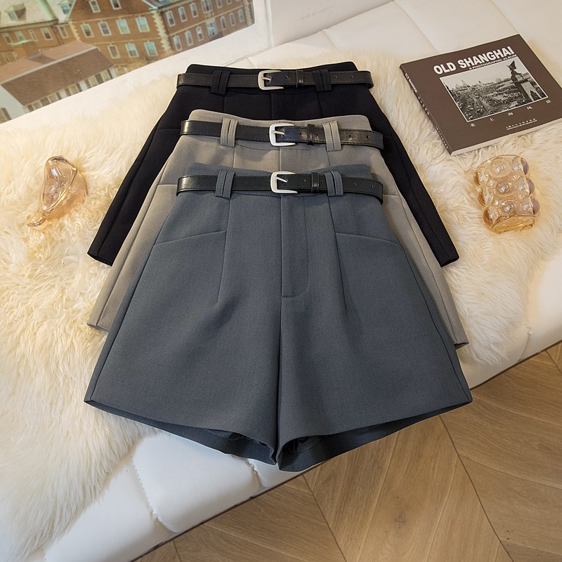 Pocket Casual Suit Shorts Women's 2026 Autumn Loose Slim High Waist A-Line Wide-Leg Pants Versatile Boot Pants for Outerwear