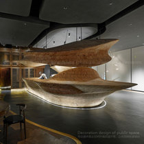 Customized creative special-shaped wooden sales center leisure area bar retro solid wood hotel lobby reception front desk