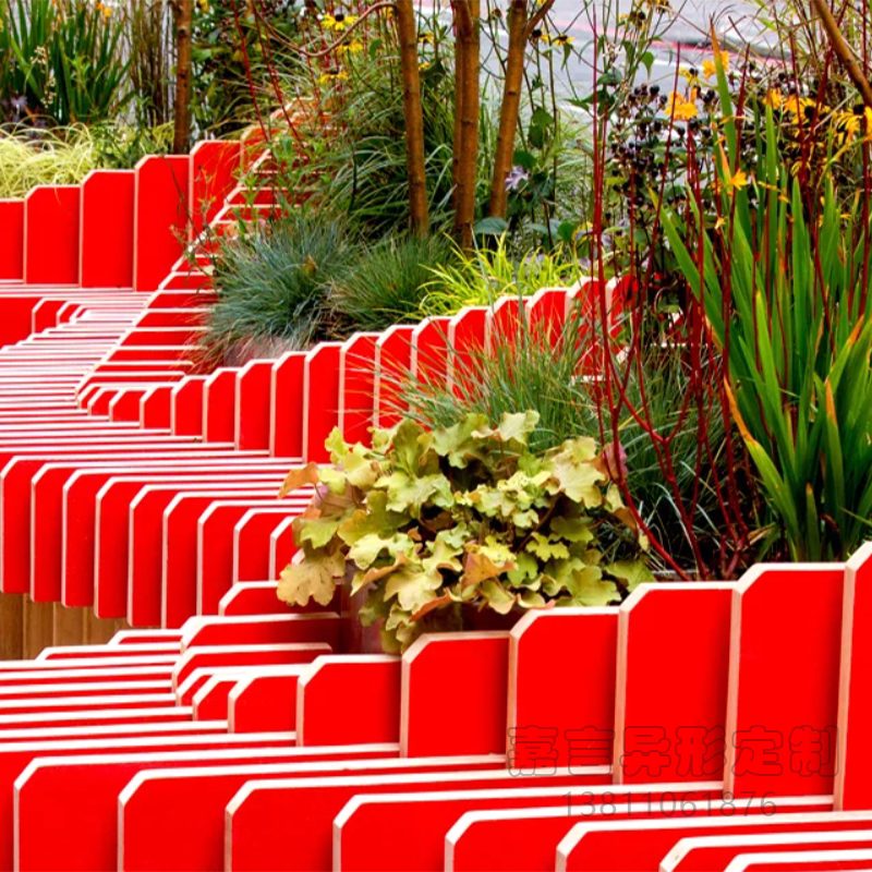 Outdoor Creativity Art Seat Custom Office Building Mall Beauty Chen Walking Street Park Public Sliced Solid Wood Chairs