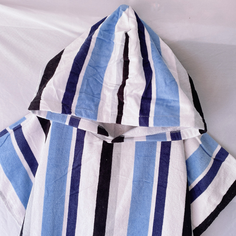 Foreign Trade Export Single Big Children Adult Men Surfing Bath Pure Cotton Bath Towel Hooded Pullover Cloak Absorbent Thick Stripess