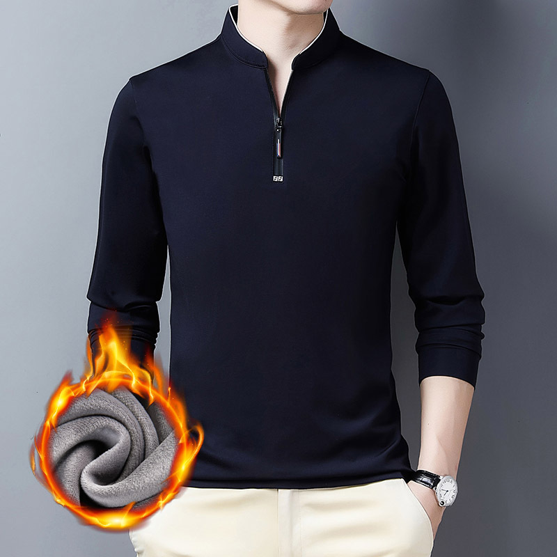 Men's Thermal Underwear for Dad, Winter Fleece-Lined and Thickened Long-Sleeve Stand-Up Collar T-Shirt, Base Layer Top, Can Be Worn Outside