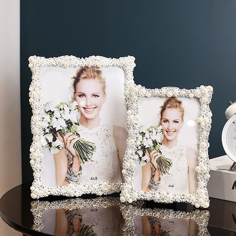 Light Luxury Creative Pearl Photo Frame Display Stand 6/7/8/ 10inch Wedding Photo Frame Bedside Table High-End Italian Style Photo Frame