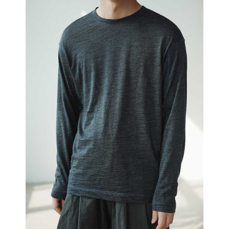 Lansyinli'Trace' Pure Wool Round Neck Long Sleeve Tee Outdoor Warm Antibacterial Breathable Knitted Base Layer Shirt Lansyinli'Trace' Pure Wool Round Neck Long Sleeve Tee Outdoor Warm Antibacterial Breathable Knitted Base Layer Shirt