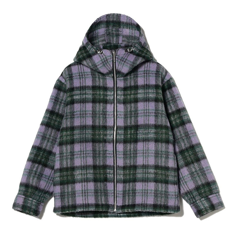 BEAMS 24AW FUTURE ARCHIVE SHAGGY HOOD BLOUSON 格纹连帽夹克-淘宝