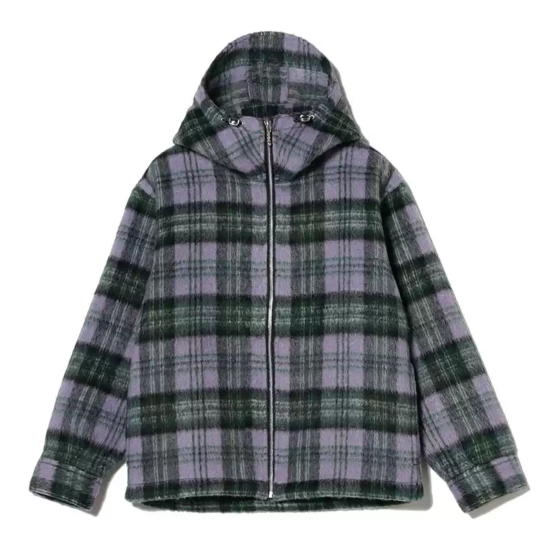 BEAMS 24AW FUTURE ARCHIVE SHAGGY HOOD BLOUSON 格纹连帽夹克-淘宝