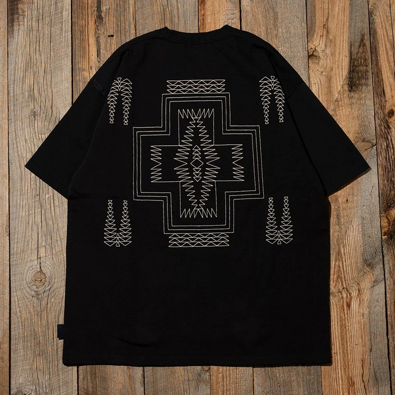 FREAKS STORE 24SS PENDLETON Cotton loose Indian ethnic embroidered short-sleeved T-shirt