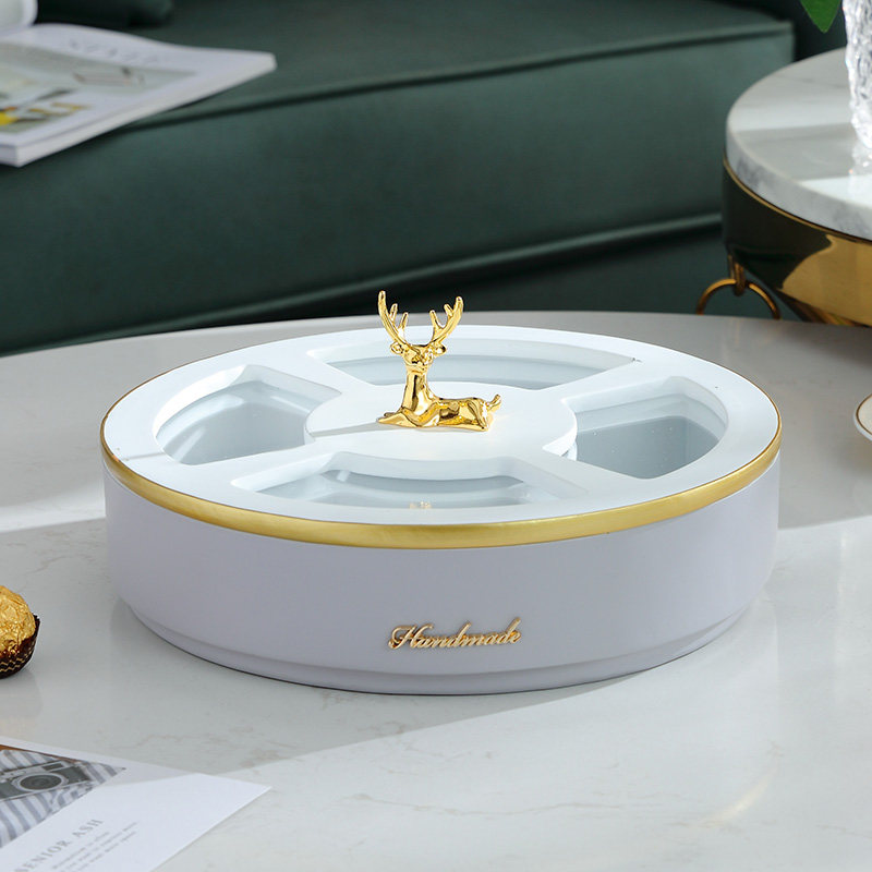 Light luxury American dried fruit plate grid with lid Creative living room coffee table Household snacks Melon seeds candy storage box ornaments