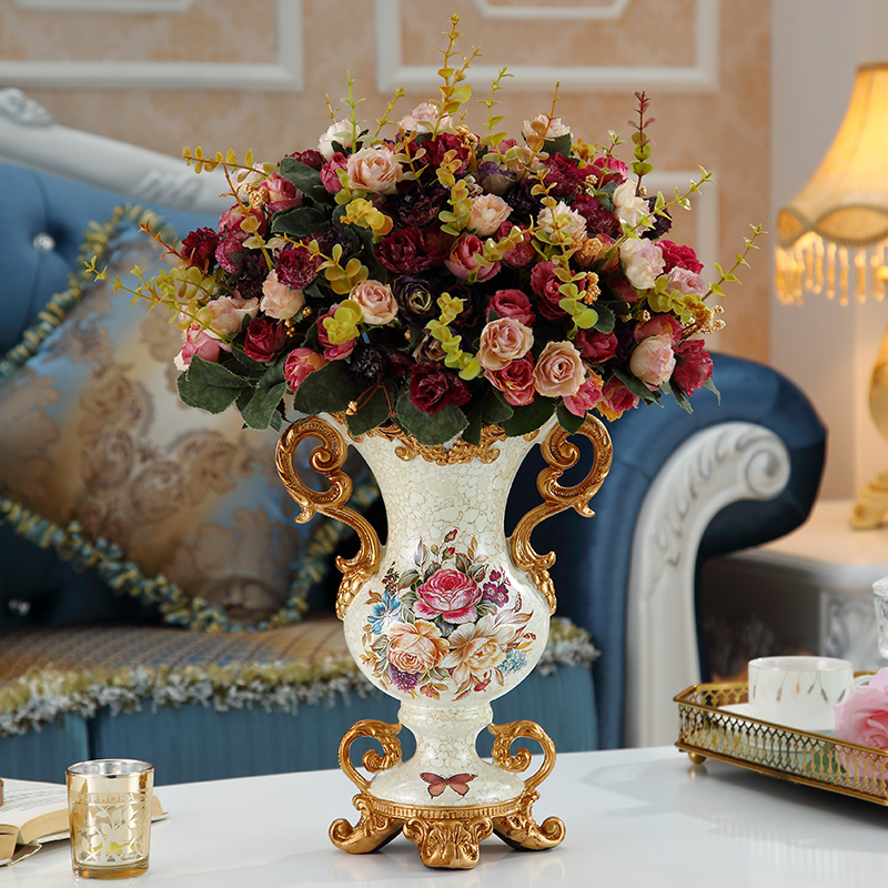 High-end luxury European-style vase ornaments living room flower arrangement hotel office flowerware bedroom dining table entrance decorations
