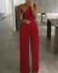 OneShoulderRuchedWideLegJumpsuit solid color one shoulder casual jumpsuit for women