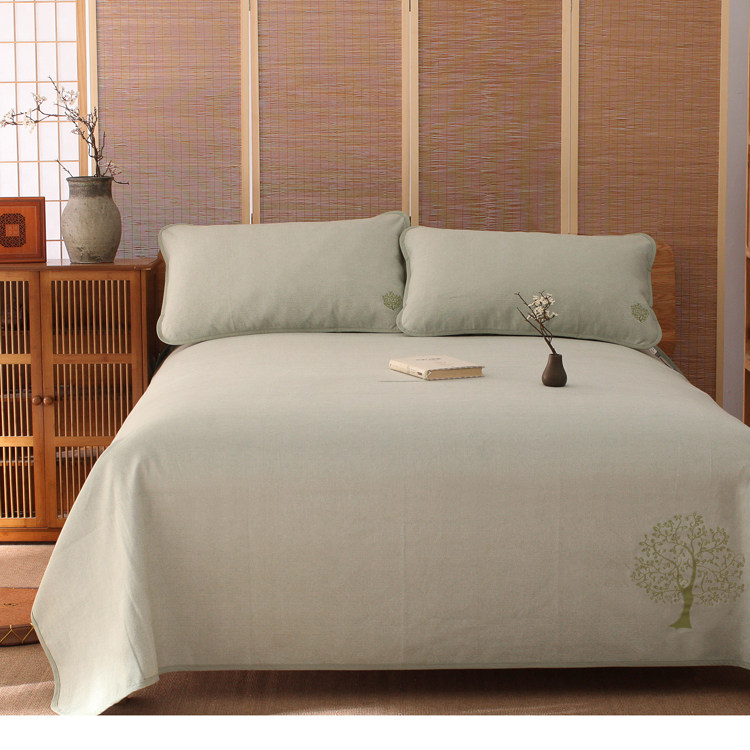 Three-piece set of super old coarse cloth embroidered summer mat thickened and encrypted 100% pure cotton literary and artistic solid color bed sheet 1 51 8m