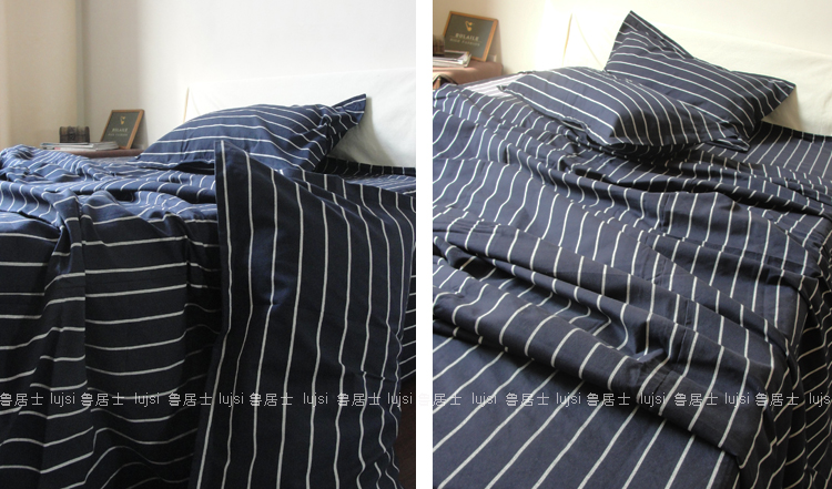 Lu Jushi cũ thô denim Miễn phí vận chuyển 100% giường bông giường vải sọc dày văn học giường đôi - Bộ đồ giường bốn mảnh chăn ga gối cao cấp nhập khẩu