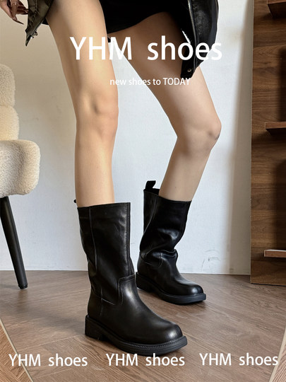 Botas cortas a media pantorrilla con punta redonda estilo Wasteland para mujer Botas de caballero de mm de grasa de tubo ancho Botas de chimenea de cuero suave para mujer Botas Martin de otoño e invierno 2025