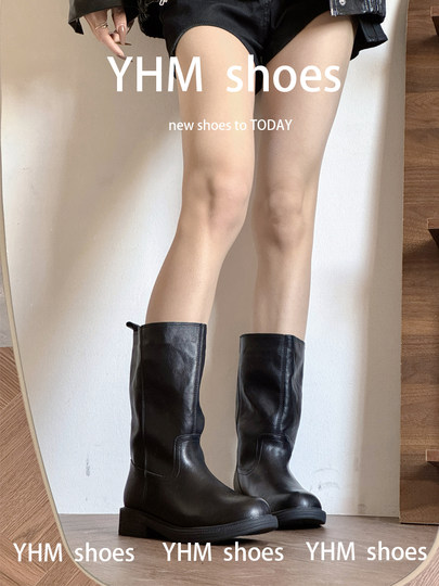 Botas cortas a media pantorrilla con punta redonda estilo Wasteland para mujer Botas de caballero de mm de grasa de tubo ancho Botas de chimenea de cuero suave para mujer Botas Martin de otoño e invierno 2025