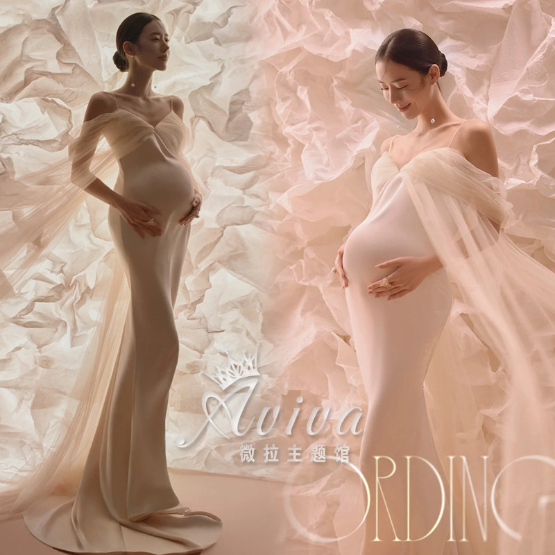 Meritocratic Korean-style maternity dress writing true harness fish tail satin gown 2023 new movie themed wedding dress dress-Taobao