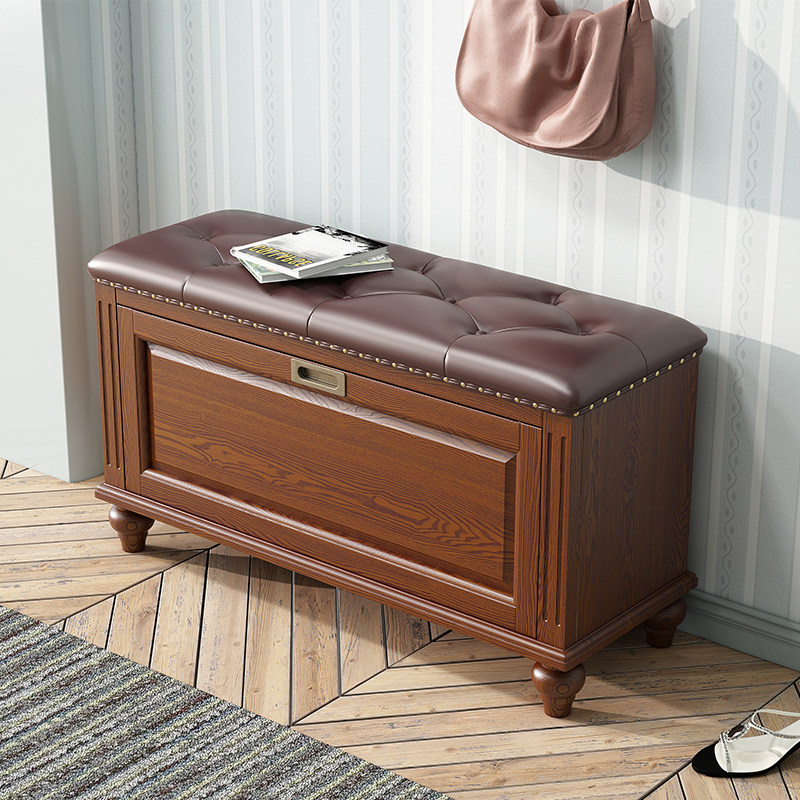 American solid wood changing shoes stool Home doorway Shoe cabinet Xuanxuan Sitting Style Shoes to be worn on the door to the door containing storage stool
