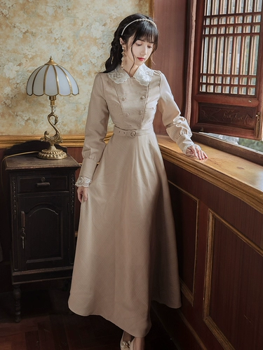 Демисезонная ретро двухрядная кукла, длинное платье, кукольный воротник, средней длины, облегающий крой