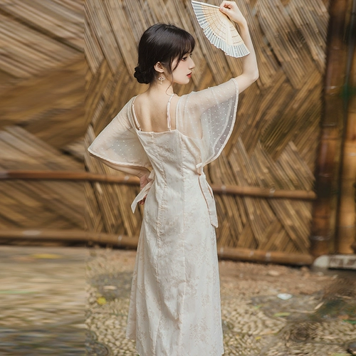 Летняя ретро юбка, мегафон, платье с рукавами, китайский стиль, с вышивкой