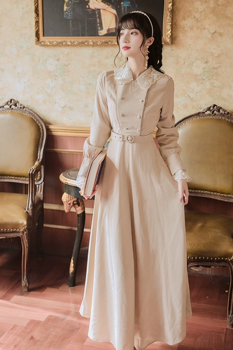 Демисезонная ретро двухрядная кукла, длинное платье, кукольный воротник, средней длины, облегающий крой