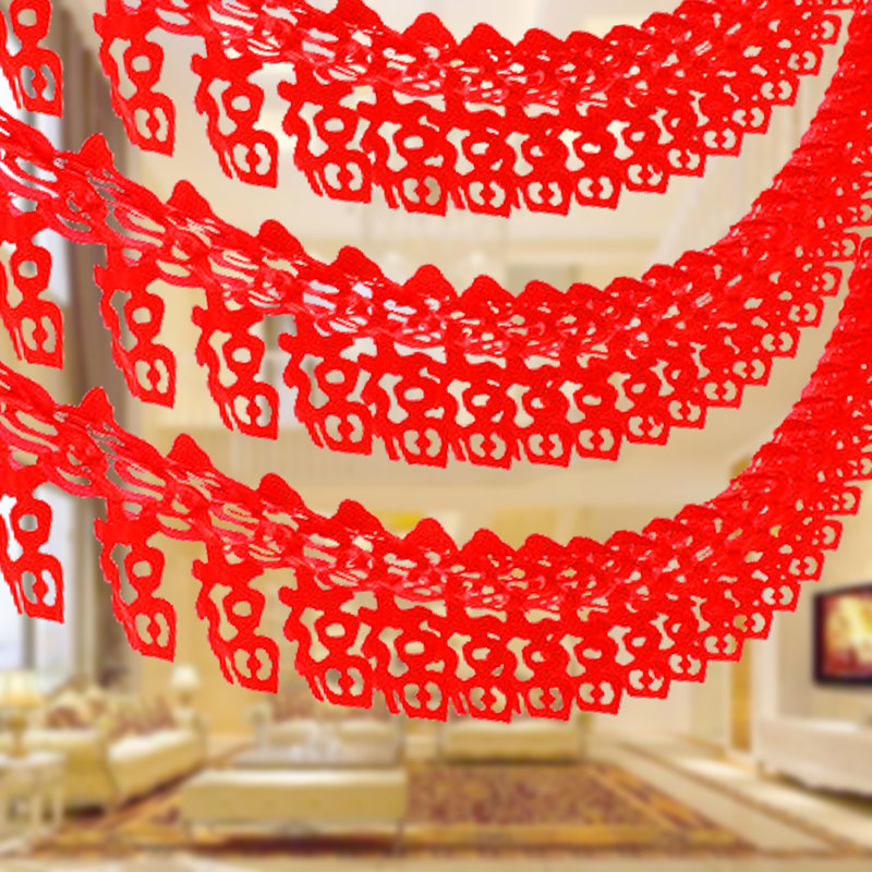 Chinese New Year Spring Festival blessing word pull flower ribbon color strip ornaments New Year decoration supplies with blessing word pull strip