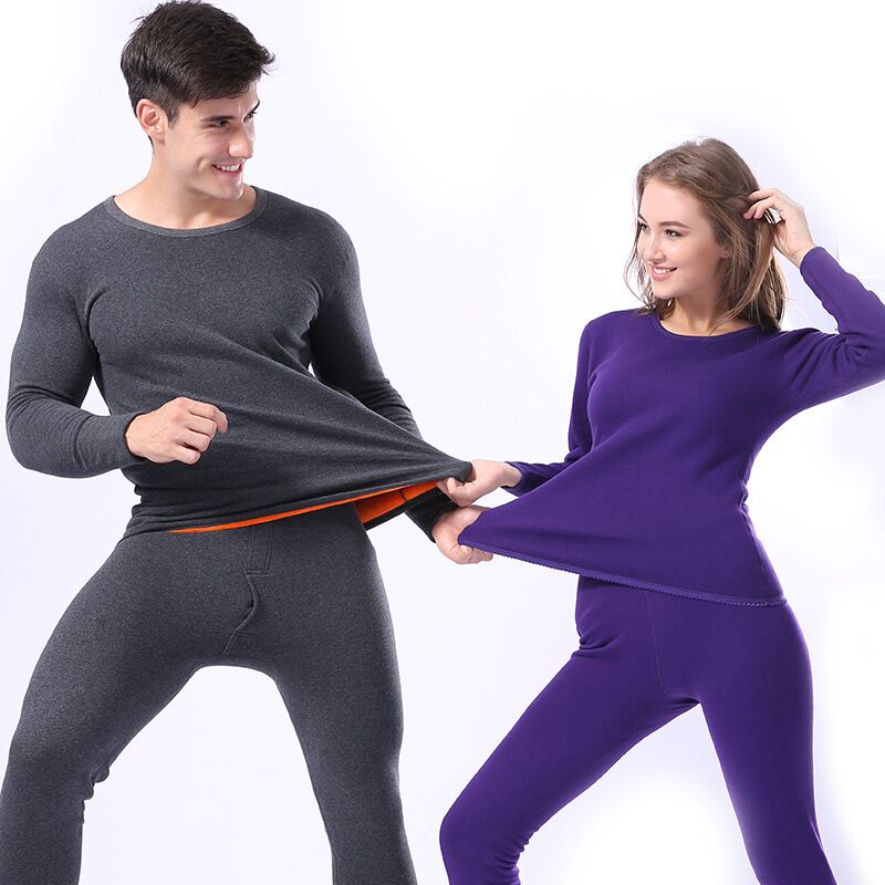 Heating clothes velvet thickened men's and women's cotton double-layer full body gold armor round neck autumn clothes sanitary pants set