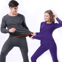 Thermal underwear plus velvet padded men's and women's cotton double body gold armour round neck autumn pants set