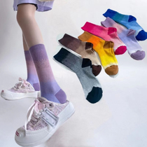 Socks for women cotton trendy pure cotton niche mid-length stockings spring and summer sports high-waisted colorful tie-dye gradient internet celebrity socks