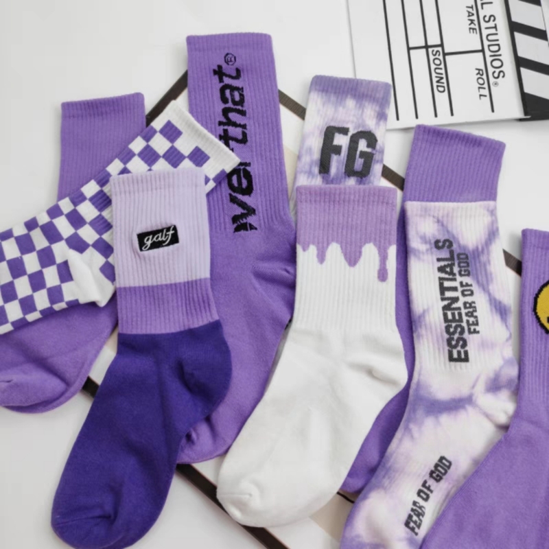 Trendy Purple Socks for Women, Mid-Calf Long Socks for Men, Gradient Tie-Dye Letter Cotton Socks, Sports Couple Socks, Popular on Instagram Trendy Purple Socks for Women, Mid-Calf Long Socks for Men, Gradient Tie-Dye Letter Cotton Socks, Sports Couple Socks, Popular on Instagram