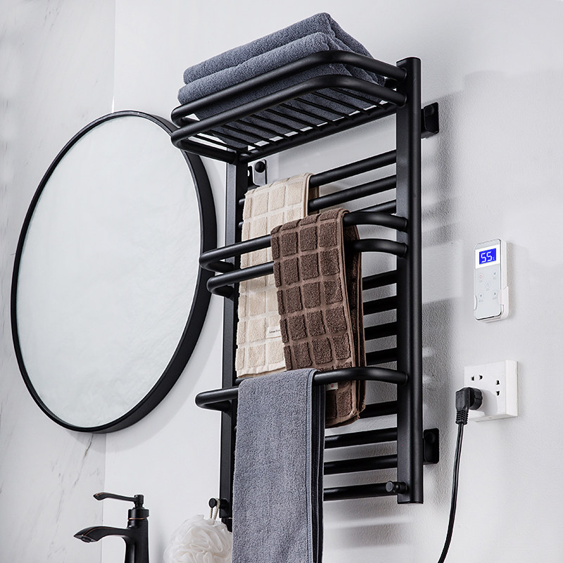 Black small bamboo basket radiator powder room wall-mounted household toilet without water carbon fiber electric heating towel rack