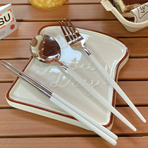 304 stainless steel chopsticks spoons and forks set three-piece student single set portable cutlery box for one person 316
