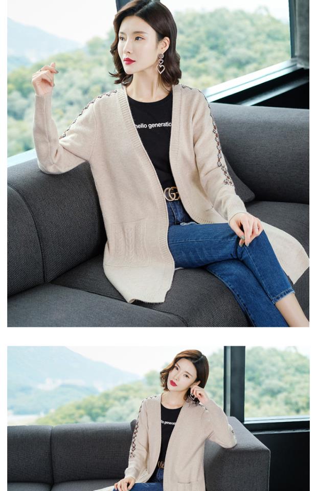 Áo len dệt kim đầu xuân trong phần dài của mùa xuân nữ 2019 đầm mới mùa xuân của phụ nữ là áo len cổ lọ mùa xuân và mùa thu rất cổ tích - Cardigan áo len gile