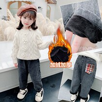 Baby girl fleece pants 2020 winter clothes 1 Korean version of the foreign style childrens warm jeans 3 girls thick pants trend