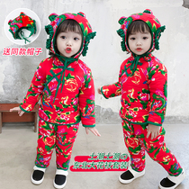 Childrens Northeast big flower cloth winter suit baby festive cotton jacket cotton pants childrens clothing thickened boys and girls Chinese New Year Tang suit