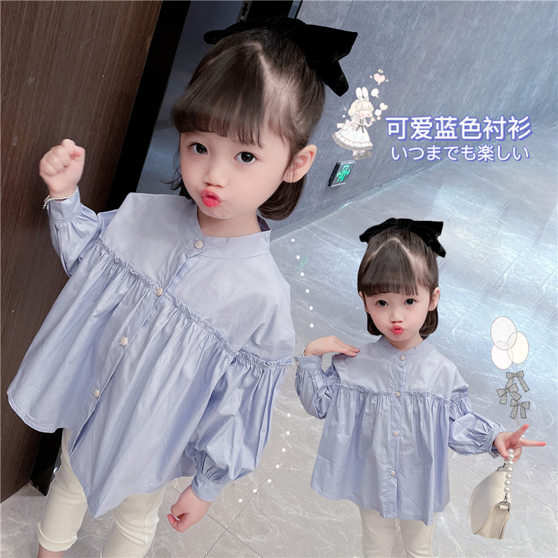 Children's clothing 2021 new girls' shirt Korean version of the baby girl spring and autumn foreign style long-sleeved top children's solid color shirt trendy