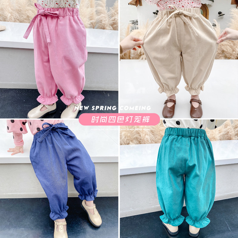 Girls' trousers 2021 spring new small and medium-sized children's baby lace trousers children's foreign style spring and autumn casual bloomers