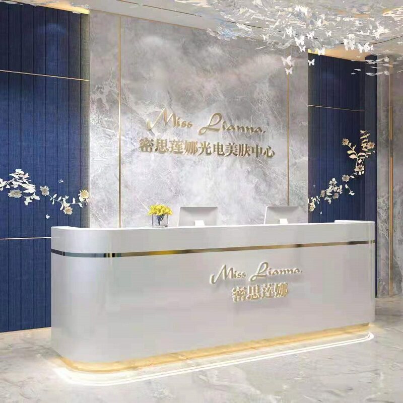 Brief Modern Custom Company Front Desk Reception Desk Spot Baking Lacquered Arc Clothing Shop Beauty Home Bar Counter Cash Counter