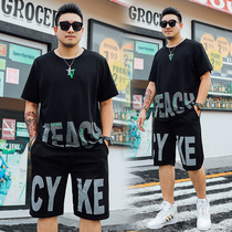 Large-code sports suit men summer two pieces of tide weight plus fat mens clothing loose short sleeve t-shirt casual suit