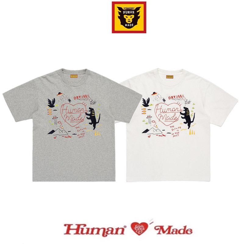 Official Website Discount】Human Made Ss26 Japanese-Style Round Neck Hand-Painted Style Embroidered Pattern Short-Sleeved T-Shirt for Men and Women Official Website Discount】Human Made Ss26 Japanese-Style Round Neck Hand-Painted Style Embroidered Pattern Short-Sleeved T-Shirt for Men and Women