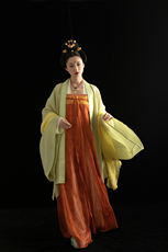 Китайцы одежда наборы 【乔织】朱与碧-晚唐风格汉服-齐胸团窠对马裥褶裙天丝大袖衫披帛