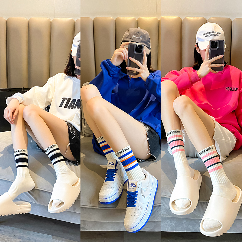 Women's Mid-Calf Socks for Summer, Spring, Autumn, and Winter, Thin, Trendy, Suitable for Wearing Outside, Sports, Calf-Length, Paired with Shark Pants, High Tube, Long Women's Mid-Calf Socks for Summer, Spring, Autumn, and Winter, Thin, Trendy, Suitable for Wearing Outside, Sports, Calf-Length, Paired with Shark Pants, High Tube, Long