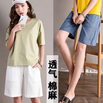 Pregnant women pants summer thin pregnant women shorts bottoming pants loose fashion wear five-point cotton wide leg pants tide