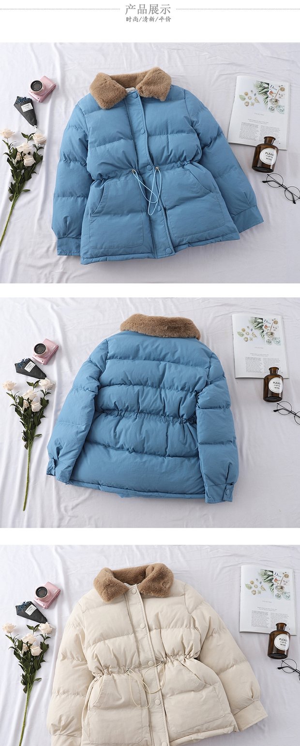 2018 mùa đông mới dây rút eo áo cotton nữ áo khoác mỏng lông cổ áo cotton dày áo khoác ấm áp quần áo cotton áo lông vũ chính hãng